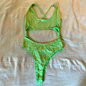Neon Green Dance Rave Glitter Bodysuit